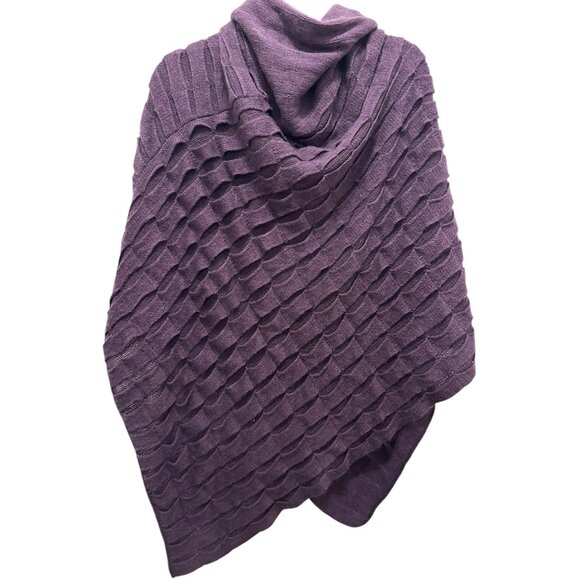 Knitted Plum Purple Textured Cowl Neck Poncho Sweater - Picture 5 of 5